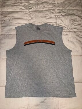 Nike Men's Grey Sleeveless Tank with Orange and Black Chest Stripe